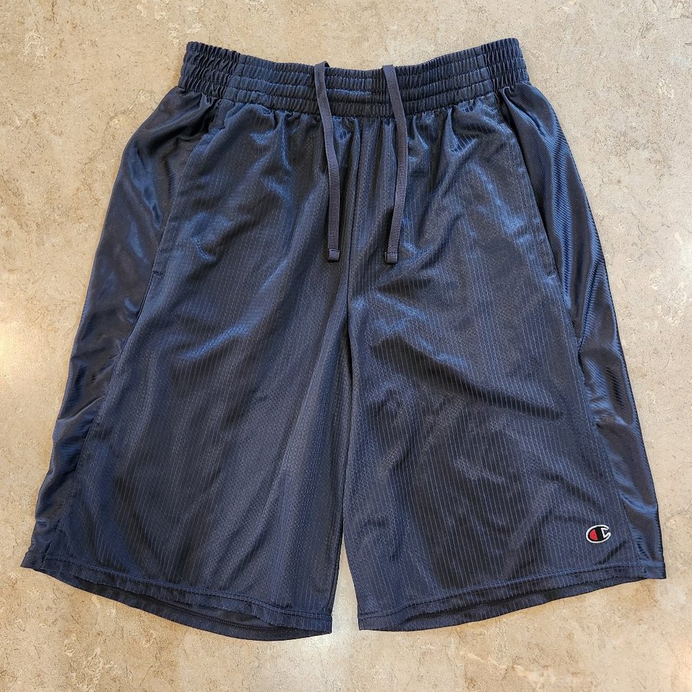 Champion Basketball Shorts Athletic Gray Striped Polyester (Size: M)